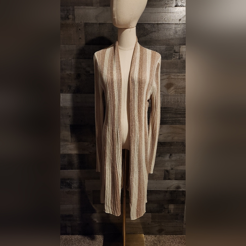 INC Sparkly Metallic Striped Long Cardigan Duster SWEATER - M